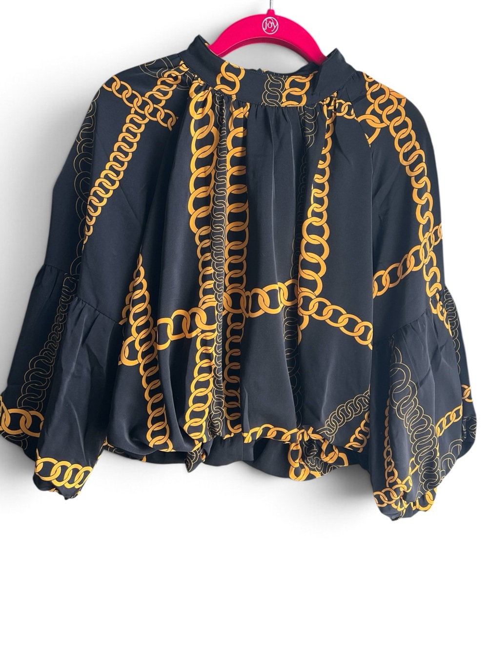 Gracia Women's Black & Gold Chain-Print Blouse, Size M NWOT